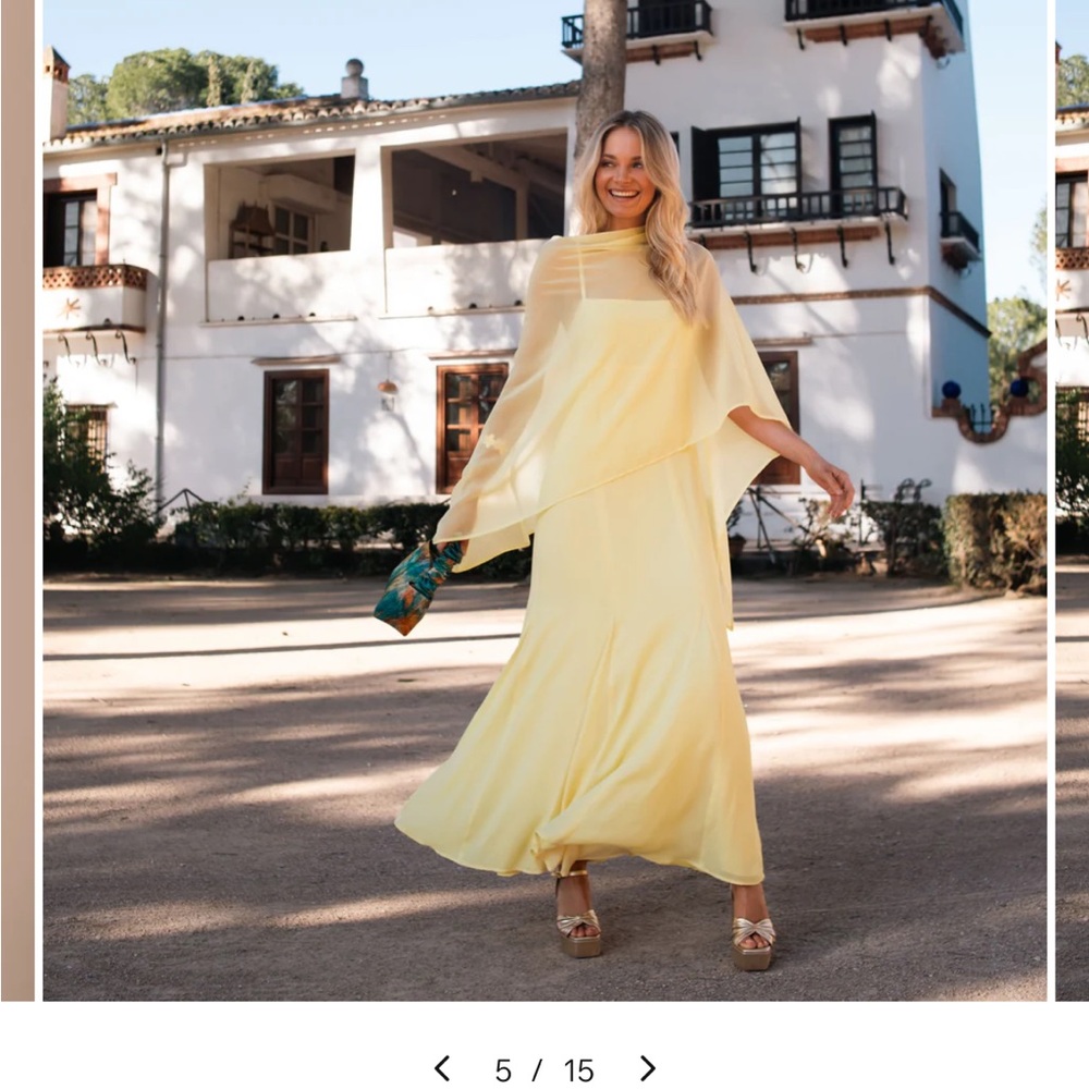 Yellow Evening Dress with Chiffon Cape